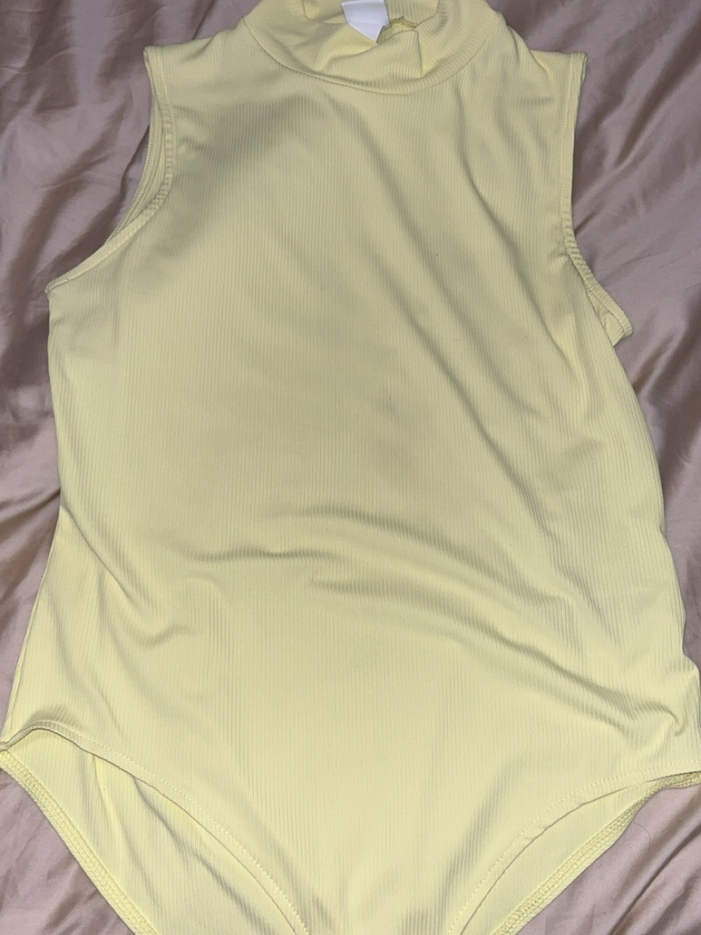 H&M Sleeveless Ribbed Mock Neck Bodysuit - Neon Yellow